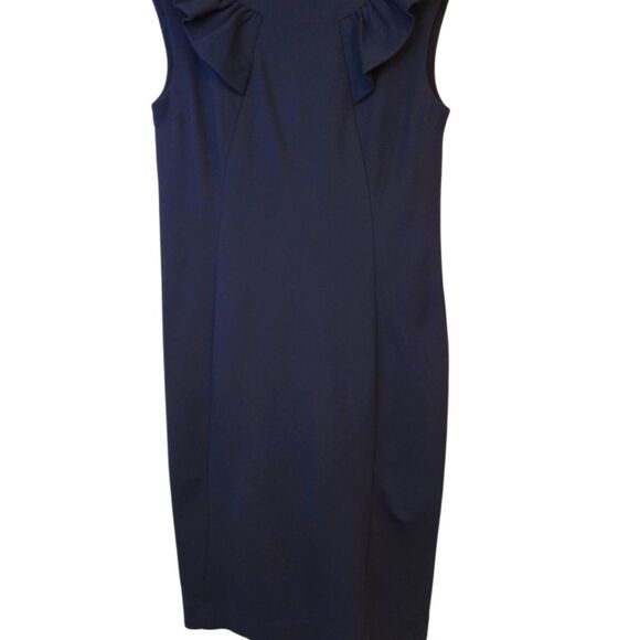 Banana Republic Gail Sheath Sleeveles Dress Elegant Navy Blue Ruffle Top Size 6 - Picture 13 of 13